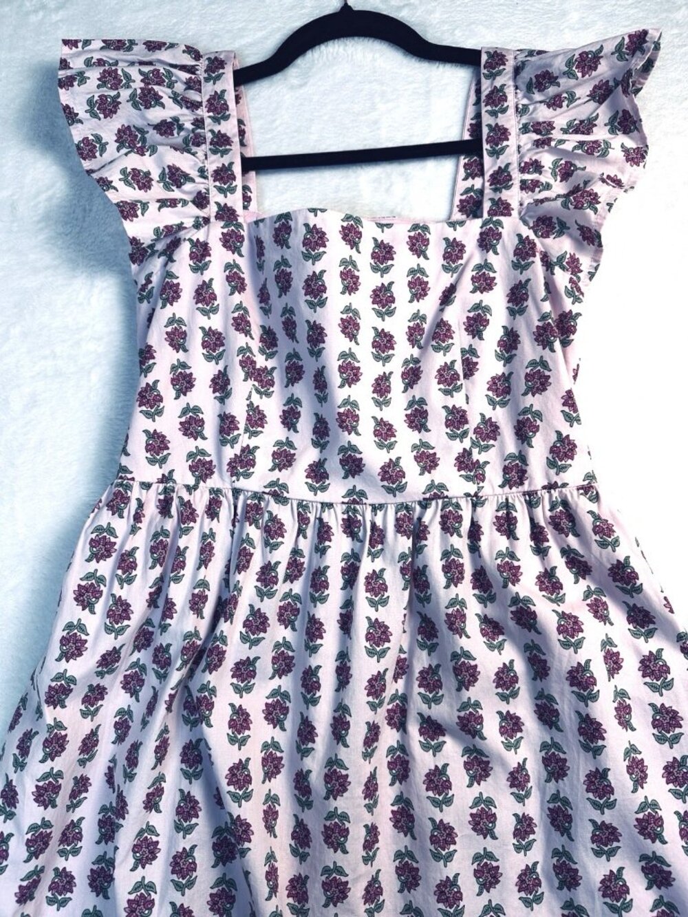 J.Crew Floral Midi Dress Pink Ruffle Sleeve Square Neck Cotton Size 6P NWT $158 - Picture 6 of 16